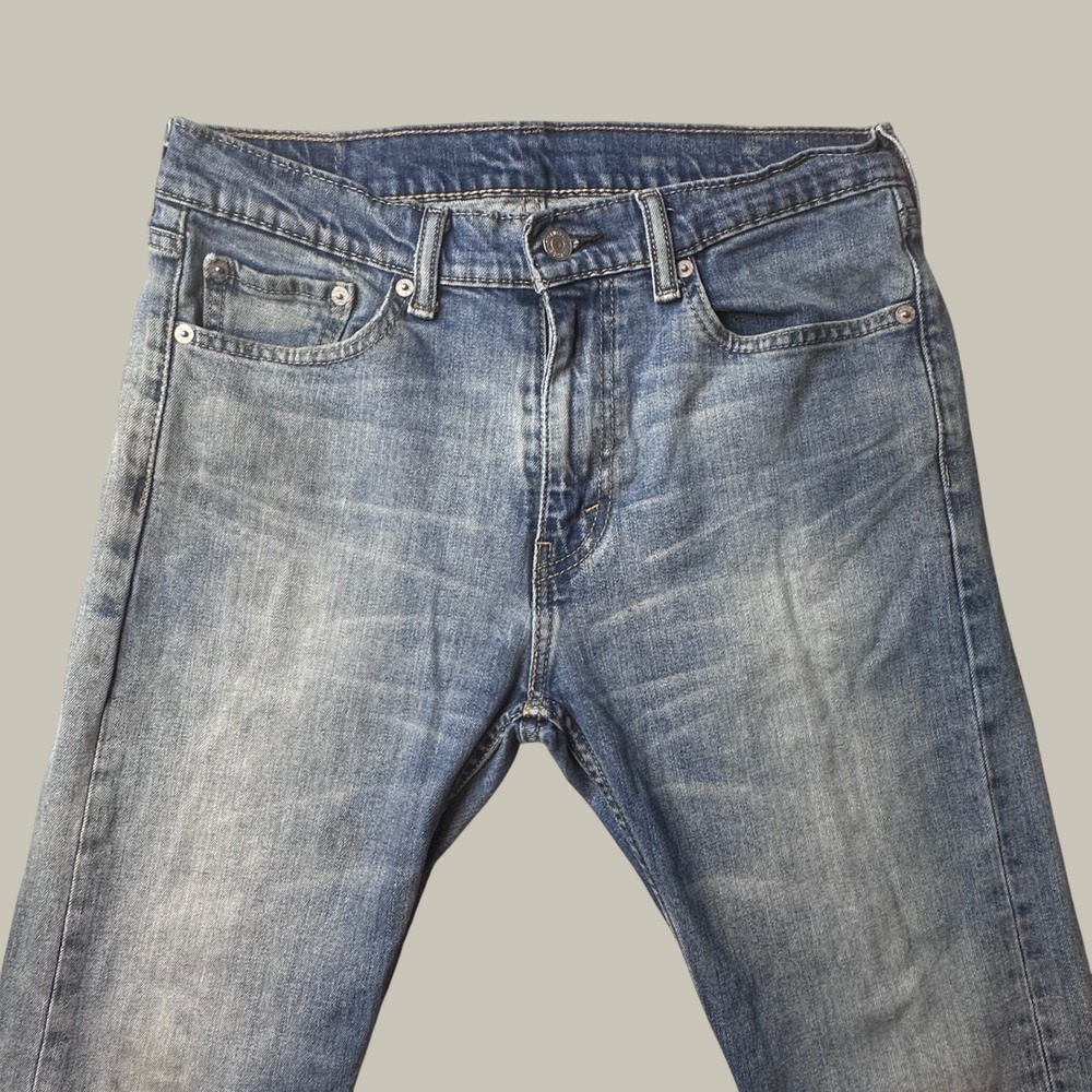 Levi's 513 Jeans Mens 31x30 (31x27) Slim Straight Whiskering Blue Stretch Denim